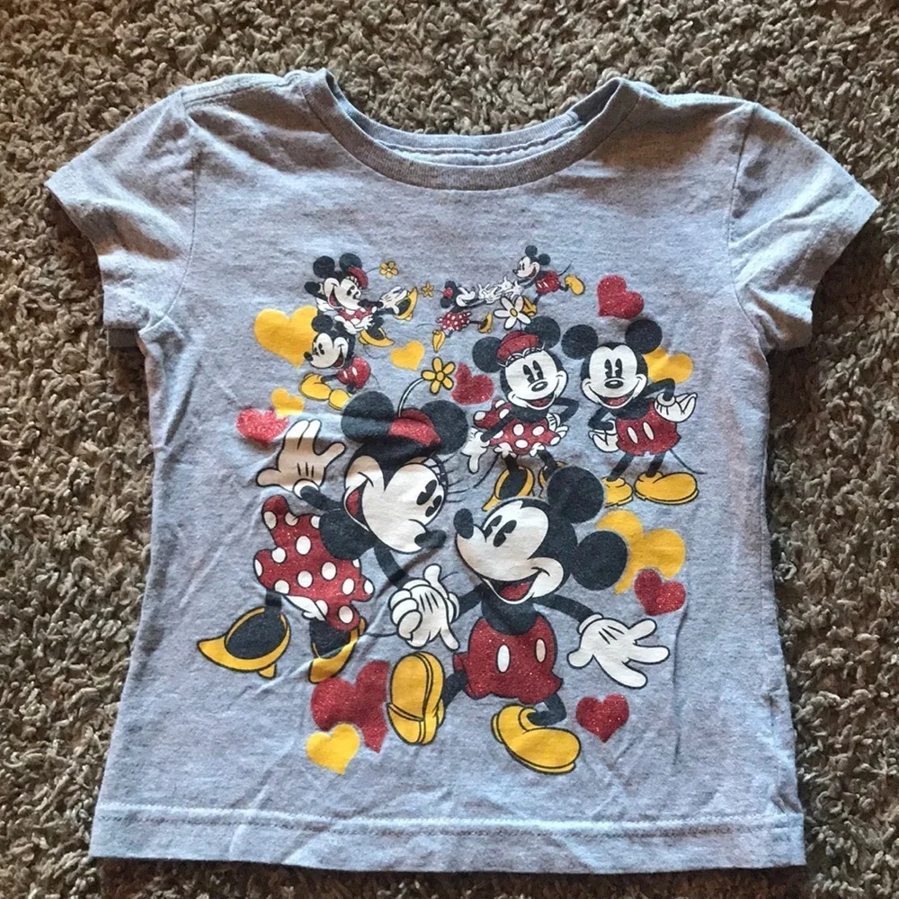Disney Gray Mickey and Minnie Mouse Short Sleeve Shirt